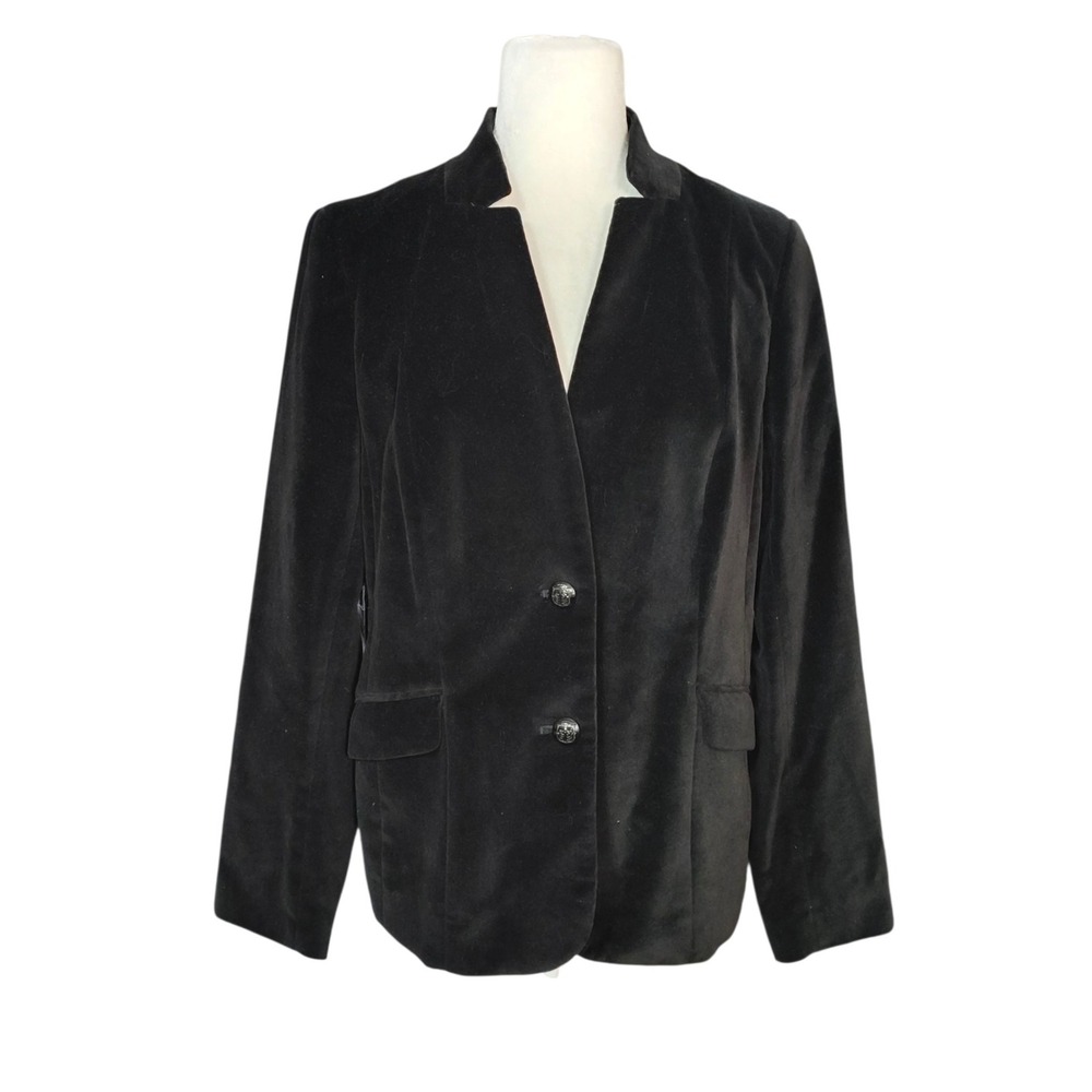Talbots Aberdeen Black Velvet Blazer Jacket Two Button Dark Academia Goth - 10